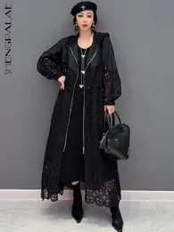 Kvinnors dike rockar Shengpalae Kvinna ihålig ut tryckning av huva Löst dragkedja Cardigan Black Outerwear kläder 2023 Spring 5R1164 230421