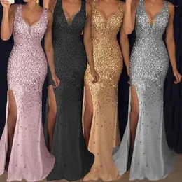 Abiti casual Lunghi Abiti da sera eleganti per feste Abiti da sposa di lusso con paillettes Abito da ballo con spacco Abito da gala per abiti da cocktail sexy da donna