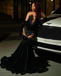 Sexy Black Mermaid Prom Dresses 2024 Lace Velvet African Women Party Gowns Sequin Vestidos De Ocasion Formales