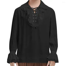 Men's Casual Shirts Men Ruffled Sleeves And Neckline Pirate Vampire Colonial Blouse Renaissance Medieval Gothic Shirt Solid Cosplay