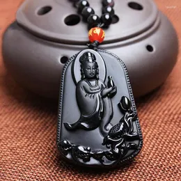 Pendant Necklaces Natural Obsidian Lotus Avalokitesvara Jewelry Fine Crystal Vase Men's And Women's Necklace