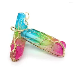 Hänge halsband naturliga stenhängen oregelbundna kristallpelare smycken koppartråd wrap diy handgjorda gör halsband charms tillbehör