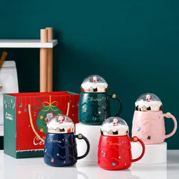 Mugs Creative Christmas Mugs Creative Couples Ceramic Cup With Lid And Santa Claus Spoon Xmas Gift Home Milk Coffee Cup Water Cup 231120