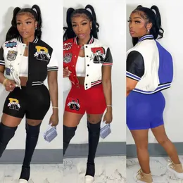 RETAIL Designer Womens Baseball Tracksuits Two Piece Shorts Set Letter Printed Bomber Varsity Jacket Sports Pants Outfits Plus Size 3xl