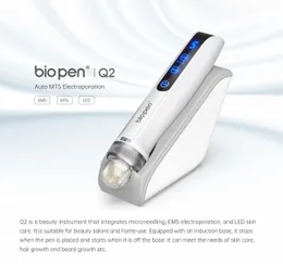 700mAh trådlös 5 hastighetsnivå trippeleffekter Skin föryngring Bioelektroporation Bio Pen Q2 EMS Microneedling Microcurrent med LED -ljus för skägg / hår återväxt