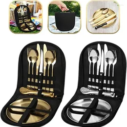 Servis uppsättningar camping bordsartikit kit cutlery arrangörs redskap picknick uppsättning 10 stycken röra rostfritt stål platta sked smör och serrerad