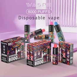 Frankrike Italien Spanien Hot Selling Disponable Vape Pen Waspe 8000 Puffs 8K 9K 10K Långvarig elektronisk cigarett Big Puff Pod POD Pen Vaper Vapor