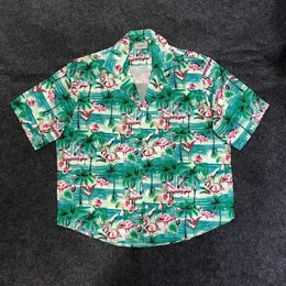 Designer Clothing Mens Shirts Rhude x Patron Ins Online Red Holiday New York Limited Edition Flamingo Short Sleeve Men's Women's Loose Shirt