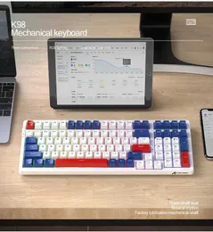 키보드 사일런트 K98 기계식 키보드 블루투스 2.4G 핫 스왑 가능한 RGB 유선 백라이트 기계 게임 키보드 ABS 98 키 ISSP Q231121