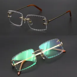 C Eyeglasses Small Square Rimless Eye Glasses Frames Vintage Eyewear Spectacles Desinger Luxury Clear Optical Rimless glasses 00920 Diamond Cut Lens New