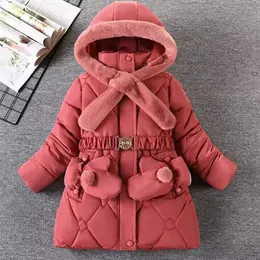 Jaquetas 5 6 8 10 12 anos inverno meninas jaqueta gola de pele manter quente moda princesa casaco com capuz zíper à prova de vento outerwear crianças roupas 231120