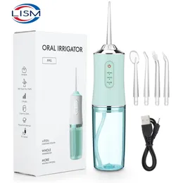 Other Oral Hygiene Oral Irrigator Portable Dental Water Flosser USB Rechargeable Water Jet Floss Tooth Pick 4 Jet Tip 220ml 3 Modes IPX7 1400rpm 231120