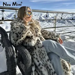 Frauen Pelz Faux Exklusive Winter 2023 Lange Gürtel Leopard Mantel Frauen Mäntel Damen Stilvolle Street Fashion Flauschige Jacke 231120