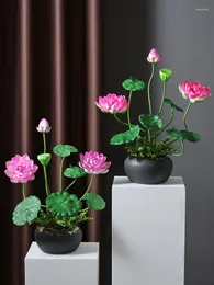 Decorative Flowers Home Decor Zen Artificial Lotus Potted Plants Chinese Style Indoor Offering Buddha Platform Decoration Simulation Fake