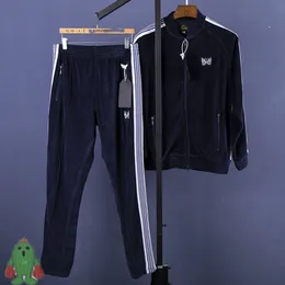 Herren Trailsuits Stickereien Schmetterlingsnadeln Tracksuit Reißverschluss Jacke Awge Dunkelblau Set 230421