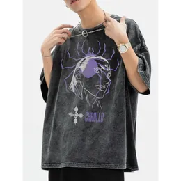 Damen T-Shirt Vintage Washed Hunter X T-Shirt für Herren Kurzarm Anime Manga Chrollo Phantom Troupe Harajuku Tee Tops Geschenkidee 230421