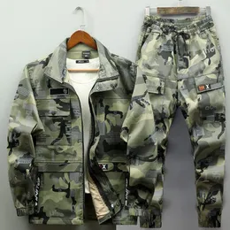 Men's Tracksuits Spring And Autumn Work Clothes Suit Thin Multiple Pocket Camouflage Strong Outdoor Sports Labor Protection Clothing 230421