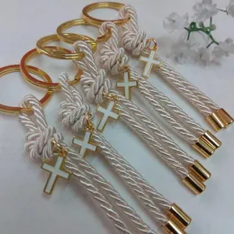 Keychains 5pcs Cross Rope Knot Keychain Greek Baptism Gift For Boys And Girls Religious Handmade Key Accessories Friend