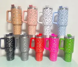 40oz leopard tumblers with Handle and Straw Reusable Insulated cup Stainless Steel travel Tumbler big capacity Car Mugs Water Bottle Cups With Logo FY5660 1121