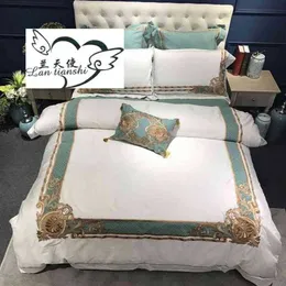 Bedding sets Oriental Embroidered Luxury Egyptian Cotton White Royal Queen King size el Bedding sets Duvet cover Bed sheet set2390