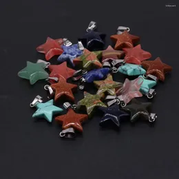 ペンダントネックレス12pcs天然石5点の星の青ターコイズジュエリーのためのdiyネックレスイヤリングアクセサリーチャームギフト20x20m