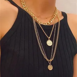 Pendant Necklaces Vintage Fashion Gold Color Multilayer Hip Hop Punk Thick Chain Coin Necklace For Women Boho Geometry Choker Jewelry Gift