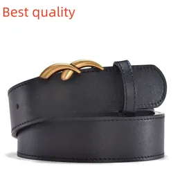 Designer Belt lyxiga kvinnors män bälten mode klassisk brons stor slät spänne äkta läderband 3,8 cm svart färg matchande presentförpackning