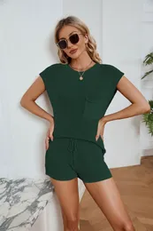 Frühling Sommer Frauen zweiteilige Hosen Shorts Anzug Sets ärmellose Top Mode lässig Sportwear Tasche Solide Frauen Strickhemd 6 Farben