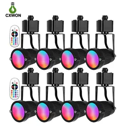 RGBW LED Track Lights 10 Heads Dimmabable RGBW H Tip Tays Aydınlatma Kafası Perakende Sanat Sergisi 120V Muticolor Spotl212p