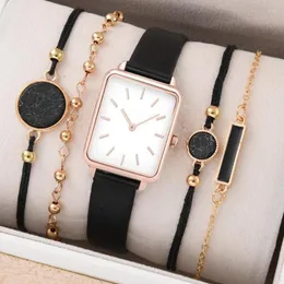 Wristwatches 4Pcs Jewelry Bracelet Fashion Women Watch Holiday Gift Quartz Wrist For Simple Leather Female Clock Relogio Feminino
