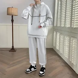 Erkek Trailtsits 2023 Kapşonlu Sonbahar Erkekler Set Rahat Jogging Sport Trailsuit Yarı fermuarlı sweatshirtler iki parçalı 4xl düz renkli takım elbise erkek