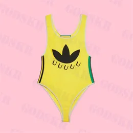 Costume da bagno intero da donna con bikini giallo firmato Costume da bagno a righe alla moda Costume da bagno da donna estivo da spiaggia