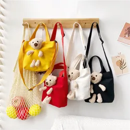 Little Bear Handbags One Shoulder Crossbody Bag for Children 2023 New Fashion Canvas Small Bag for Women Japanese Korean Cartoon Cute