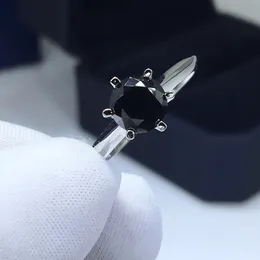 خواتم الزفاف Inbeaut Pass Test Diamond Round Exclude Cut 1 Ct Ring Black Ring 925 Silver Vintage Arrival Jewelry 231120