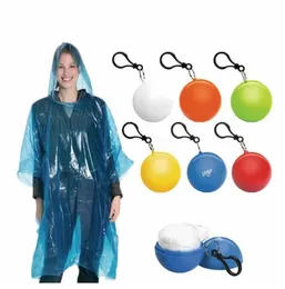 Impermeabile usa e getta con pallina in plastica con coperchio a sfera da viaggio portatile portachiavi con palline Poncho impermeabile monouso di emergenza tinta unita