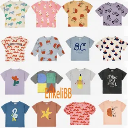 Tshirts enkelibb 2023 aC KIDS CRIANÇAS CAMIS DA MANAGEM CURTA DE MANEIA CURTA DE MANEIRA DA CAMADA DE MARRA 23SS MENINAS ROODADES DE ROPOS DE DESIGNER CLOGONS 230420