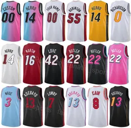 Impressão Basquete Masculino Juventude Duncan Robinson Jersey 55 City Jimmy Butler 22 Bam Adebayo 13 Caleb Martin 16 Kyle Lowry 7 Tyler Herro 14 Kevin Love 42 Association Team