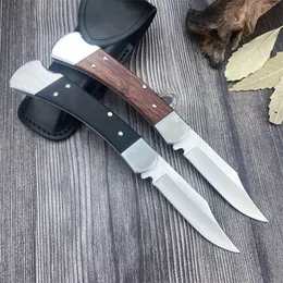 BK 110 Folding Hunter Pocket Knife 3.75" D2 Blade Black G10 and Wooden Handle with Sheath Outdoor Tactical Survival Utility Tool 398