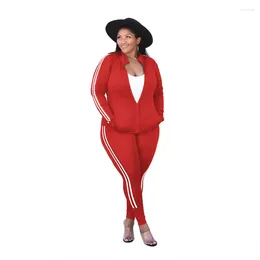 Kvinnors tvådelade byxor Red Tracksuits 2 Set 5xl Sports Suit Zipper V Neck Long Sleeve Jacket Topps 4xl randiga tryckta damer