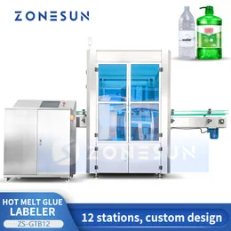 Zonesun Automatic Hot Melt Glue Labeler Fast Application Star Wheel Bopp Label Cylindrical Oblong Pump Bottle Packaging ZS-GTB12