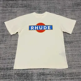 Tasarımcı Moda Giysileri Tees Tshirts Rhude Amerikan Yüksek Sokak Kırmızı Güneş Logo Mektubu Baskı Kısa Kollu Çift Gevşek Tişört Üstleri Sokak Giyim Gevşek Hip Hop