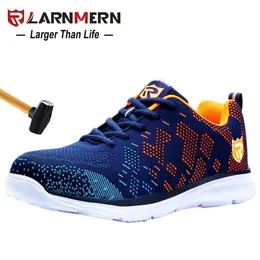 Boots LARNMERN Lightweight Safety Shoes Men Steel Toe Slip On Work Shoes For Men Anti-smashing Construction Sneaker With Reflective 231120