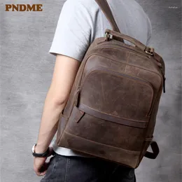 Backpack PNDME Vintage Men's Large Computer High Quality Luxury Genuine Leather Outdoor Daily Travel Bagpack