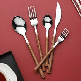 Dinnerware Sets Nordic Household Steak Knife Fork And Spoon Stainless Steel Wooden Western Tableware Set Three-piece High-end Ins Style