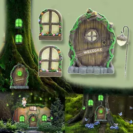 Decorações de jardim Estátua de jardim em miniatura Fada Gnomo Casa Janela Porta Brilha no escuro Decoração ao ar livre Árvore Hugger Elf Home Yard Art Figurines 231120