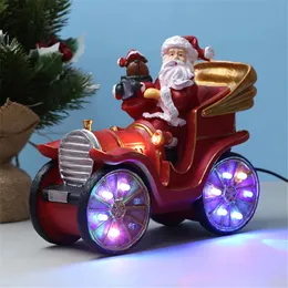 크리스마스 장식 선물 선물 라이트 음악 산타 클로스 드라이브 자동차 Led 화려한 조명 창조적 인 홈 장식 수지 USB 전원 공급 장치 231120