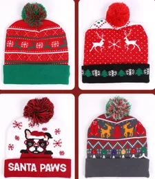 Caps Hats SHINING LED Hat Sweater Knitted Beanie Christmas Light Up Knitted Hat Christmas Gift for Kids Xmas Year Decorations L 231120