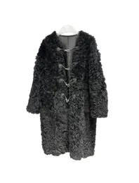 Couro feminino ovelha encaracolado lã pele um casaco cem com moda 2024 inverno 1026