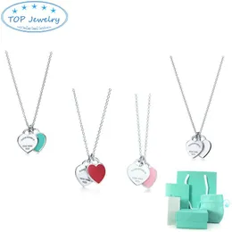 Designer Double Herat Love Necklace Fore woman Stainless Steel Chain Luxury Brand jewelry Couple Gift With Box