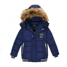 재킷 두꺼운 겨울 따뜻한 모피 칼라 후드가있는 어린이 소년 여자 재킷 어린이 외부웨어 바람 방전 베이비 코트 2 6yr 231120